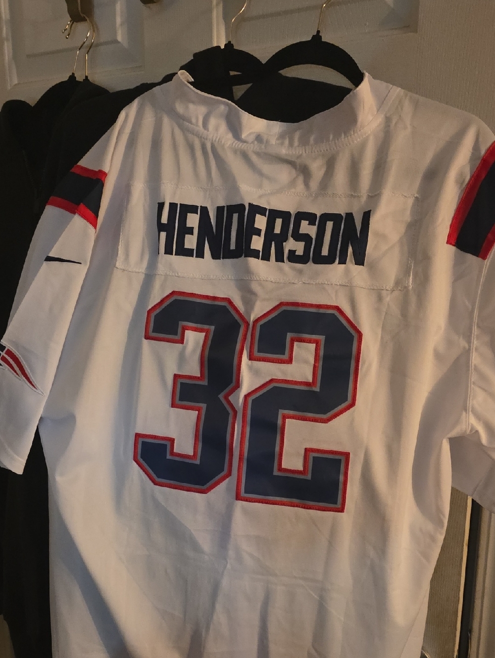 NFL White Jersey with Navy Trim and Red NFL Players Patch